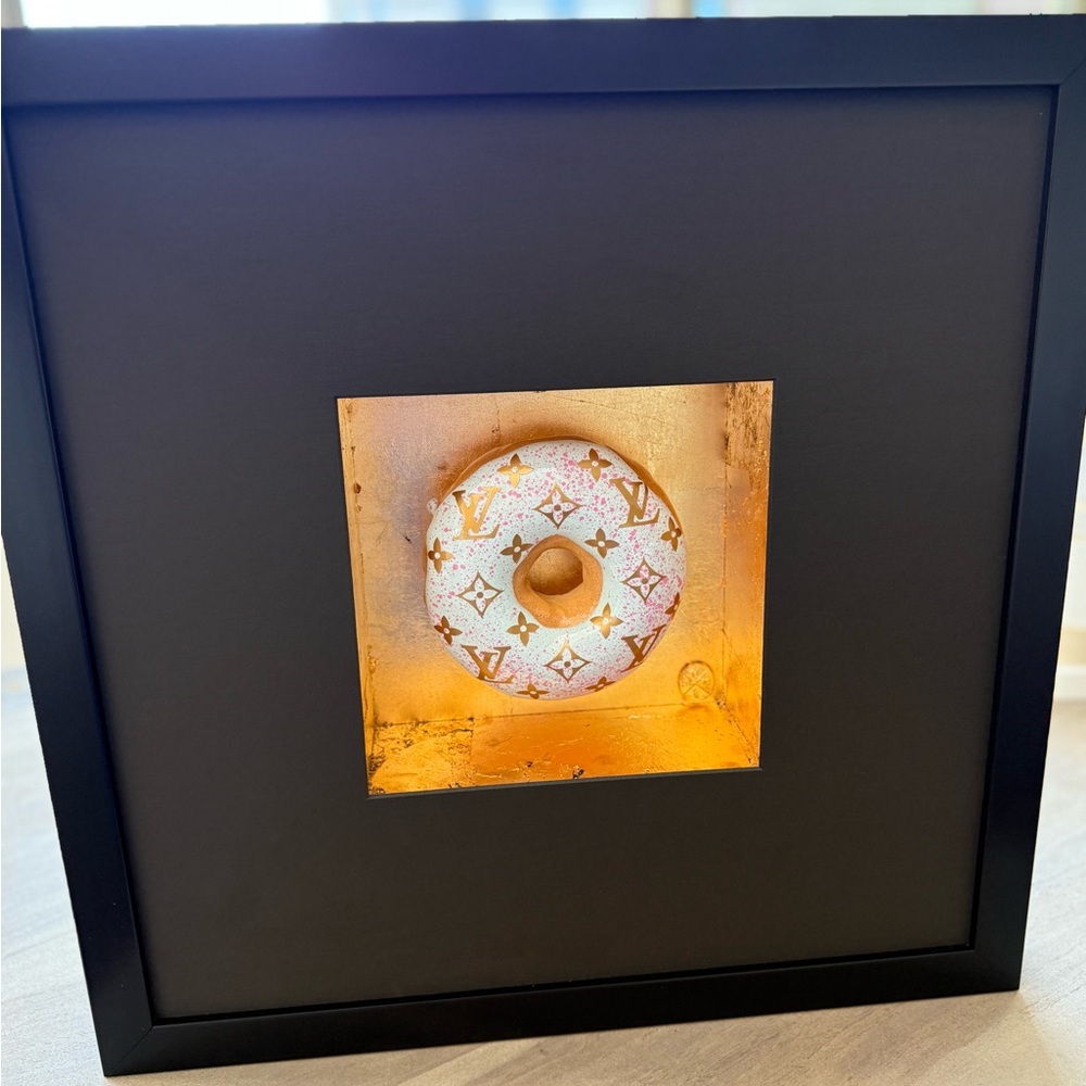 Louis Vuitton Gold and White Donut Art in Black Frame (Eden Gallery)